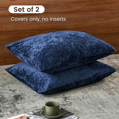 PHF Truly Velvet Pillowcases Standard Size, No Insert, 2 Pack Ultra Soft Breathable Pillow Shams Covers with Envelope Closure, 20" X 26" Luxury Cozy Warm Fuzzy Flannel, Navy Blue