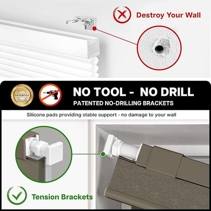 LazBlinds Cordless Cellular Shades, No Tools No Drill Blackout Honeycomb Shades Pleated Blinds for Windows, 40" W x 64" H, Dark Coffee