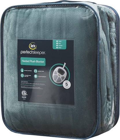 Serta Luxuriously Soft Plush Electric Blanket Fast Heating Cozy Cover, Safety Auto Shut Off Timer, Low EMF, Multi Heat Setting, ETL Certified, Machine Washable, Dark Teal Queen (90 in x 84 in)