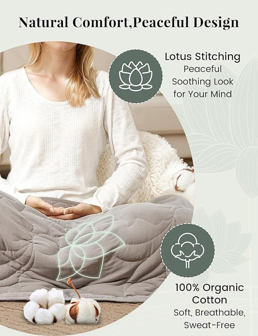 ZonLi Weighted Lap Blanket 3lbs for Meditation, Yoga, Napping, Sleeping and Travel, Cotton Weighted Blanket for Adults, Skin Friendly & Machine Washable, 29x24 inches, Light Gray