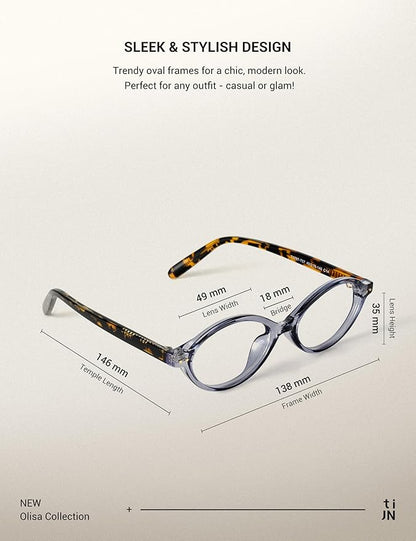 TIJN Olisa Blue Light Blocking Glasses for Women Men,Oval Glasses Frame Bluelight Glasses for Gaming/Computer/Screen