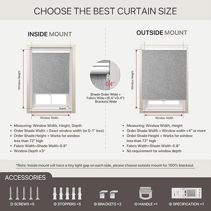GENIMO 100% Blackout Roller Window Shades, Window Blinds Cordless with Thermal Insulated, UV Protection Fabric, Mini French Door Blinds for Home, Office, Bedroom, Easy to Install, Grey, 28" W X 72" H