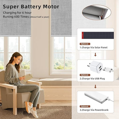 Motorized Blinds Roller Shade with Remote: Canisteo Automatic Smart Blind for Windows 100% Blackout, Electric Blinds Compatible with Alexa/Google Home/Apple Homekit, Customized Size,Aura Pale Grey