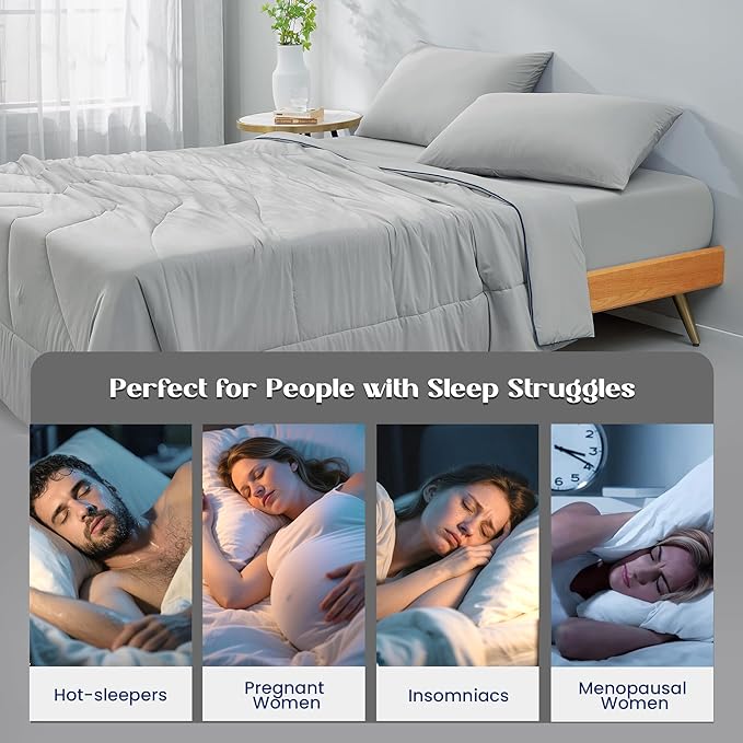 Dream Valley Outlast® Twin Cooling Comforter, NASA-Grade Instant Cooling Blanket for Hot Sleepers, Luxurious Comforter for All Season, Cool Grey, 60"x80"