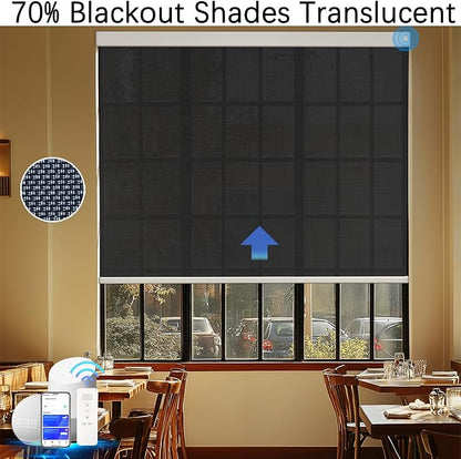 Motorized Blinds with Remote Cordless Automatic Motorized Shades Custom Blinds for Windows Smart Curtains Compatible with Alexa Google Home(3% Solar Black,W54 x H72in)