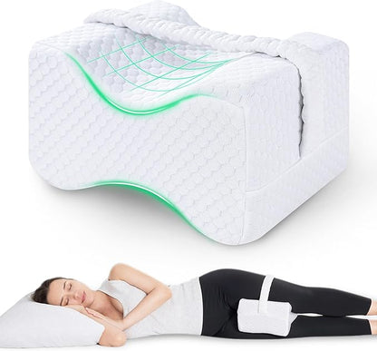 Knee Pillow for Side Sleepers with Straps, Charcoal Memory Foam Leg & Knee Pillow for Hip Pain, Back Pain, Sciatica Pain Relief, Pregnancy, Knee Support Pillow for Sleeping