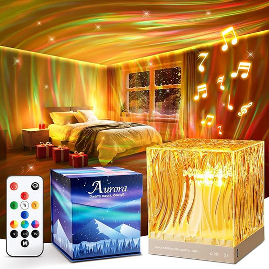 Aurora Light Projector for Bedroom,White Noise Sound Machine+18 Colors+Bluetooth Music+Remote Control Northern Lights Projector Ambient Lighting,Cool Things for Teen Girl Gift Relaxation Gifts for Her