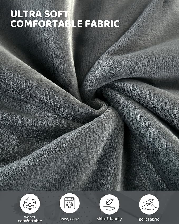 Electric Heated Blanket Throw Size, Faux Fur Throw Blanket, Super Soft Cozy Heating Blanket with 9 Heating Levels & 1-9 Hours Auto Off, Fast Heat & Overheat Protection, 50" x 60", Iron Gray