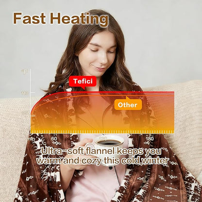 Tefici 50"x60" Heated Blanket Throw - Soft Flannel Electric Blanket with 3 Heating Levels, 4-Hour Auto Shut-Off, Overheat Protection, ETL Certified, Machine Washable, Moose Pattern for Home Office