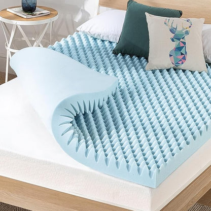 Best Price Mattress 4 Inch Egg Crate Memory Foam Mattress Topper with Cooling Gel Infusion, CertiPUR-US Certified, King, Dorm Essentials, Light Blue