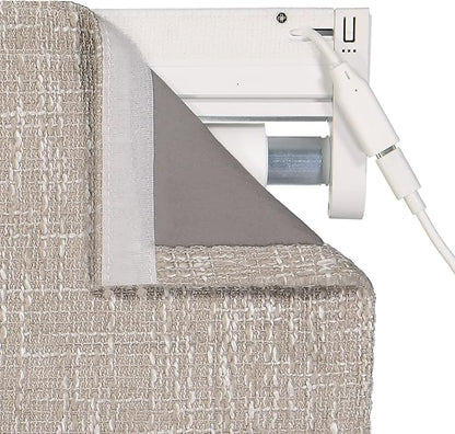 Eclipse Drewton Motorized 100% Blackout Cordless 35 in Wide x 64 in Long Textured Roman Shade in Linen
