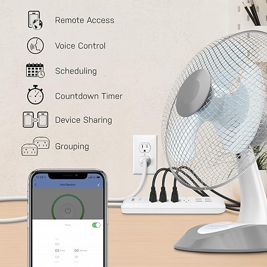 Feit Electric Wi-Fi Smart Power Strip, 4 Smart Outlets + 4 USB Ports, App & Voice Control, Works with Alexa & Google Assistant, 2.4GHz Network, Schedule & Timer Function, LED Indicator