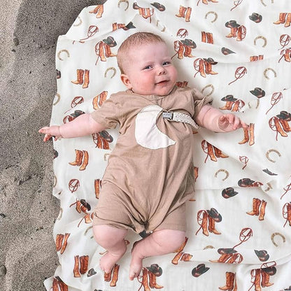 LifeTree Muslin Swaddle Blankets, Western Baby Swaddles for Boys Girls Newborn, Soft Large 47" x 47", Cowboy Boot Print Baby Blanket, 70% Viscose from Bamboo and 30% Cotton