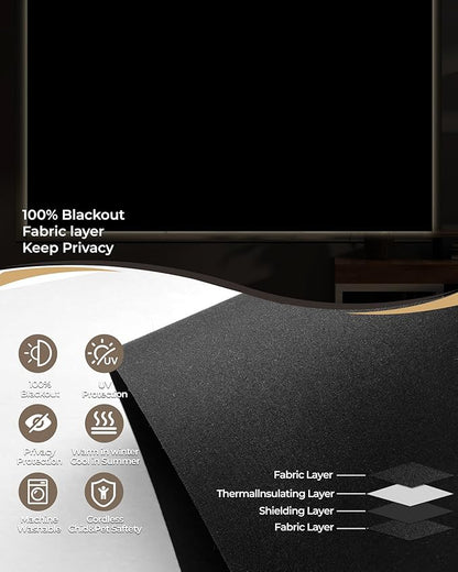 Motorized Roller Shade with Remote Control, 100% Blackout Electric 21-110” Width Blinds for Windows with Via Hub Alexa Google Home, Rechargeable Smart Automatic Customized Size（Dule Side-Black）