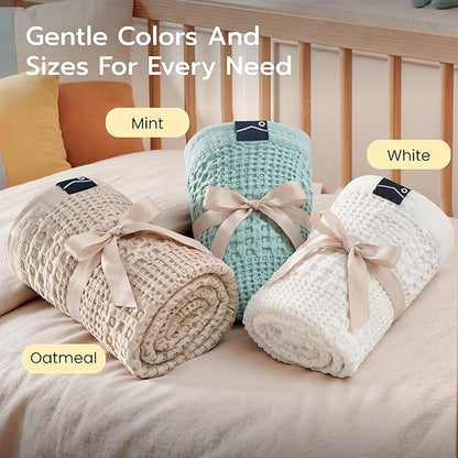 Joiedomi Waffle Baby Blanket - Soft Oat Baby Blanket, Breathable Turkish Cotton of Rayon Derived from Bamboo for Boys and Girls, Luxuries Throw for Bed, Couch and Sofa