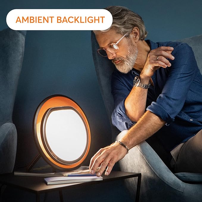 Lumie Halo | 10,000 Lux Light Therapy Lamp for Winter Blues Relief, Mood Boost, and Energy | Adjustable Brightness and Color Temperature | Simulates Natural Sunlight | Black/Copper