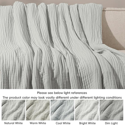 PHF Cooling Muslin Blanket Queen Size 90"x80", 6-Layer Lightweight Gauze Blanket Made from 35% Rayon Derived from Bamboo & 65% Cotton, Breathable & Ultra Soft Cozy for Hot Sleepers, Harbor Mist