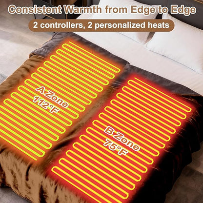 Electric Heated Blanket King Size 90''x100'', Soft Dual-Sided Flannel with Dual Control, 12 Heat Settings, 12H Timer, ETL FCC Certified, Overheat Protection, Machine Washable