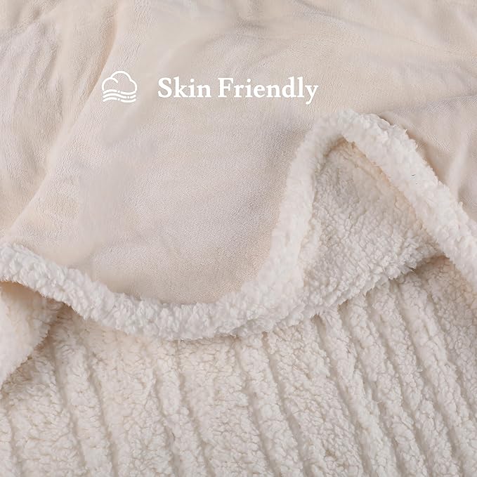 Electric Heated Blanket 62"x84" Twin Size Flannel & Sherpa - 4 Heat Settings & 10H Auto Shut Off for Safe Overnight Use, Fast Heating, Machine Washable for Bed, Couch, Office - White