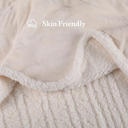 Electric Heated Blanket 62"x84" Twin Size Flannel & Sherpa - 4 Heat Settings & 10H Auto Shut Off for Safe Overnight Use, Fast Heating, Machine Washable for Bed, Couch, Office - White