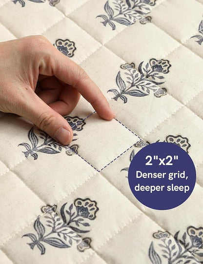 YnM King Size Linen Weighted Blanket for Adults (88x104 Inches, 15 Pounds, Damask), Exclusive Smallest Compartments, Heavy Bed Blanket for Two Persons of 70~140lbs on Queen or King Bed