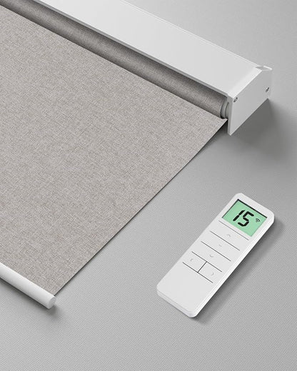 Motorized Roller Shade with Remote Control, Blackout Electric Shade for Windows Compatible with Alexa Google via Hub, Rechargeable Smart Window Blind Customized Size (Fabric Wheat)