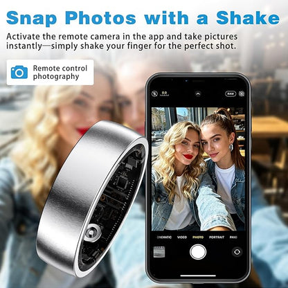 Smart Ring for Women Men, Health Fitness Tracker Ring, Sleep Monitoring with Charging Case, SpO2, Heart Rate, No Subscription Fee for iOS Android (Silver 7)