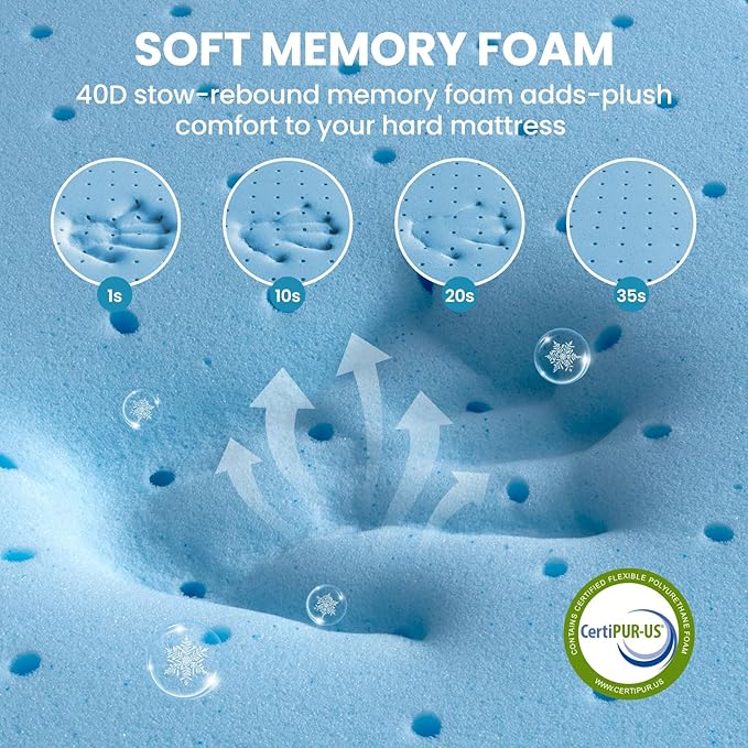 BedStory Cooling Mattress Topper Full Size, 3 Inch Gel Infused Memory Foam Topper with Cool-to-Touch Removable Cover, Pressure Relief & Deep Refresh Sleep, CertiPUR-US Certified