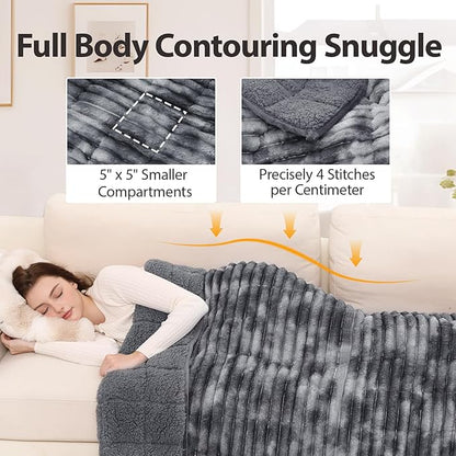 Sherpa Fleece Weighted Blanket with 3D Ribbed Stripes, 15 lbs Soft Flannel Heavy Throw Blanket for Couch Bed Sofa, Heavy Thick Blankets with Glass Beads, Great for Sleep, 48" x 72"