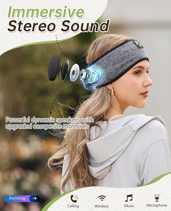 Perytong Sleep Headphones Bluetooth Headband Sleeping Headphones Wireless Sleep Headband with Comfortable Earbuds for Side Sleepers, Sleeping Eye Mask for Women Men Workout Running