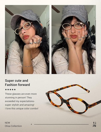 TIJN Olisa Blue Light Blocking Glasses for Women Men,Oval Glasses Frame Bluelight Glasses for Gaming/Computer/Screen