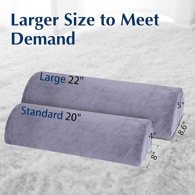 Knee Pillow for Back Sleeping, Pain Relief Memory Foam Bolster Pillow for Legs, Under Knee & Bed, Roll Round Support Wedge Pillow, Large Half Moon Pillow Ideal for Massage Table, Grey