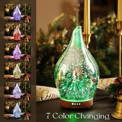 Porseme Oil Diffuser 3D Glass Aromatherapy Ultrasonic Humidifier, Air Refresh Auto Shut-Off, Timer Setting, BPA Free for Home Hotel Yoga Leisure SPA Gift 150ml Last 6H