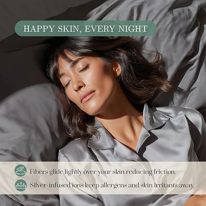 CASILVA Eucalyptus Sheets - Infused with Silver for Anti-Odor, Softer Than Silk Fibers, More Cooling Than Cotton - Perfect for Hot Sleepers & Sensitive Skin - 100% Tencel Lyocell - Queen Sheet Set