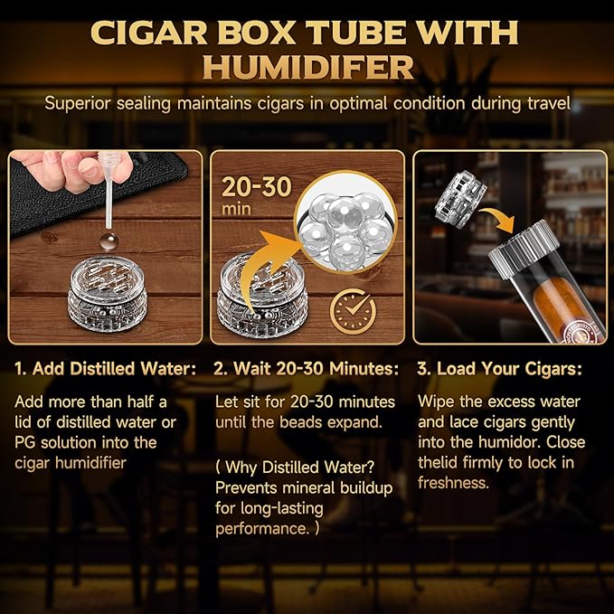 Travel Cigar Humidor, Portable Humidifier Tubes, Removable Cigar Case with Stand, Detachable Storage Tube for 2 Cigars Shorter 6.5 inch, Crystal Gel Keep Humidity (2 Cigar Tubes)