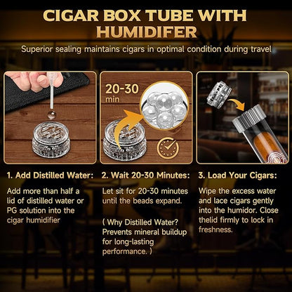 Travel Cigar Humidor, Portable Humidifier Tubes, Removable Cigar Case with Stand, Detachable Storage Tube for 2 Cigars Shorter 6.5 inch, Crystal Gel Keep Humidity (2 Cigar Tubes)