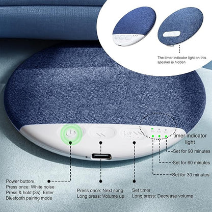 Sleep Pillow Speaker, Pillow Speaker with White Noise Timer Sleep Aid with Stereo Bass Private Sleep Headphones (Blue)