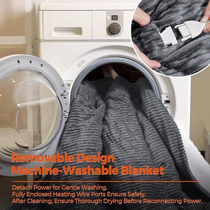 Electric Blanket King Size, 100"x90" Heated Blanket with Dual Control, Over-Heat Protection, 10 Heating Levels &1-8 Time Settings Auto-Off, Flannel & Sherpa Blanket Fast Heating, ETL Certification