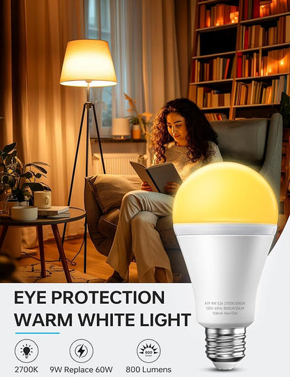 KINDEEP Sleep Night Light Bulbs: E26 Blue Light Blocking Dim Bulbs with 2 Modes, 0.5W Amber Lights with 20lm 2000K, 9W Equivalent 60W, 800lm 2700K, Ideal for Lamp, Bedroom, Sleep & Nursery, 2 Pack