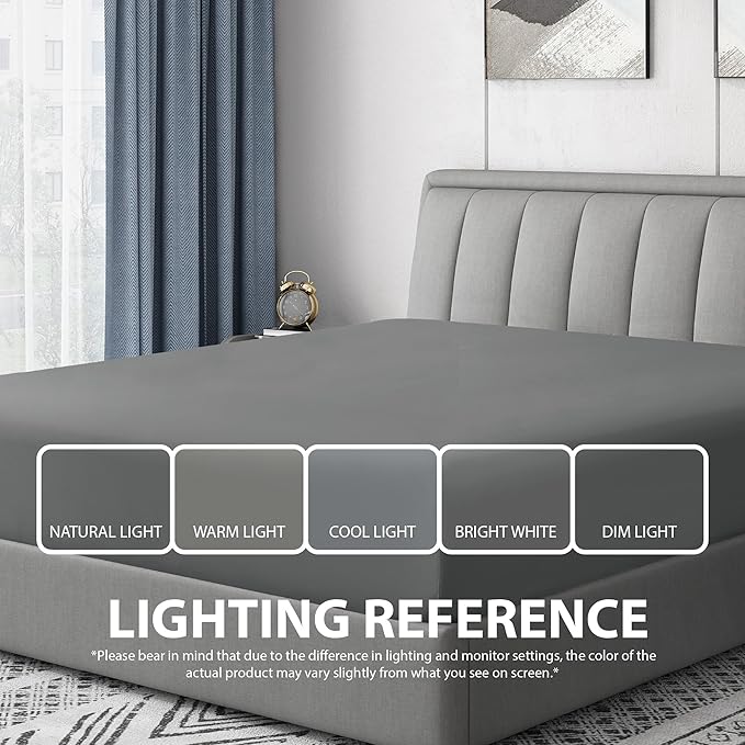Cathay Home Full Fitted Sheet - Double Brushed Ultra Soft – Wrinkle & Fade Resistant - 14" Standard Pocket Fitted Sheet Only - Good Fit for 12"-16" Deep Mattress (Full, Gray)