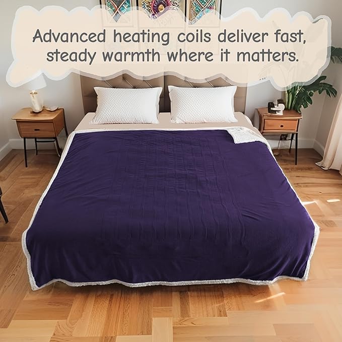 Electric Heated Blanket Full Size 72"x84", Soft Flannel with Overheat Protection, 9 Adjustable Heat Settings & 10-Hour Auto-Off Timer, Fast Heating for Winter Comfort, Dark Purple