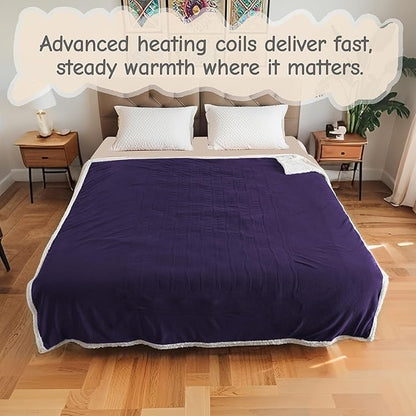 Electric Heated Blanket Full Size 72"x84", Soft Flannel with Overheat Protection, 9 Adjustable Heat Settings & 10-Hour Auto-Off Timer, Fast Heating for Winter Comfort, Dark Purple