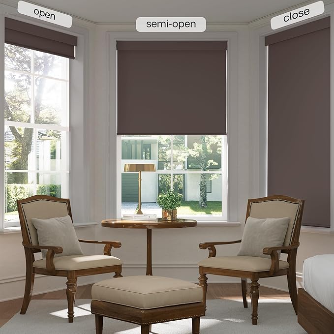 LazBlinds No Drill Blinds for Indoor Windows, Blackout Roller Shades, Cordless Window Blackout Blinds, Thermal Insulated Fabric UV Protection for Home and Office, 27.5" W x 48" H, Dark Coffee
