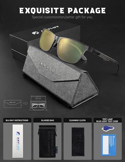 ANYLUV Blue Light Blocking Glasses Men Computer Gaming Glasses Lightweight Al-Mg Metal Anti Eyestrain Eye Protection