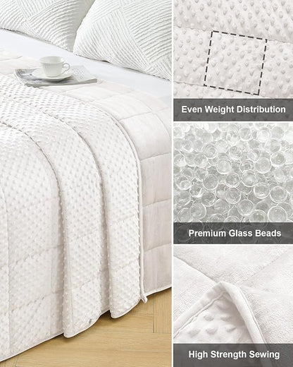 Weighted Blanket for Adults Twin Size 15 lbs, Soft Cooling Minky Dot Heavy Breathable Blanket for All-Season, Washable Weighted Throw with Glass Beads, 60 x 80 Inches, Cream