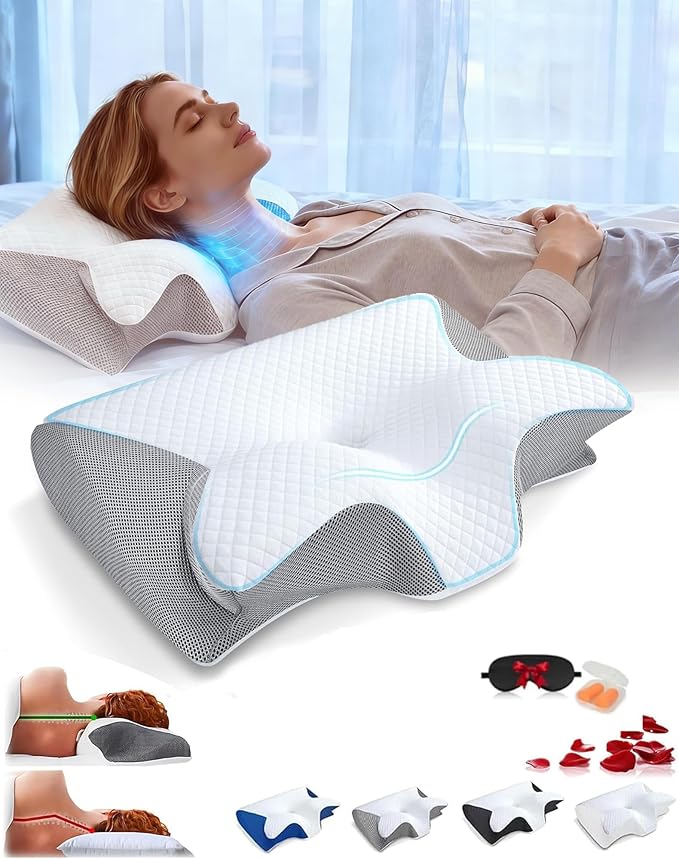 Sleep Apnea Pillow, Ergonomic Pillow for Neck Pain Relief, 2 in 1 Neck Support Pillow for Sleeping, Breathable Comfortable,Reducing Snoring byto 68%, for Side & Back Sleepers (Grey)