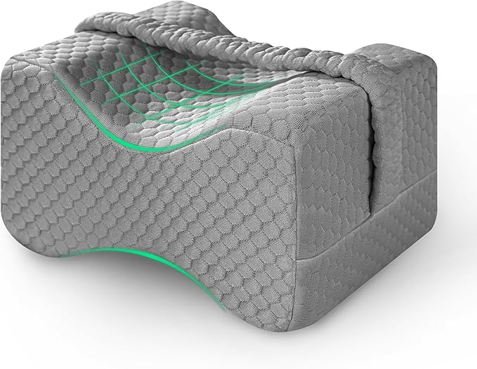 Knee Pillow for Side Sleepers Hip Pain,Charcoal Memory Foam Leg & Knee Pillow for Side Sleeping,Between Leg Pillow for Side Sleepers,Leg Pillow with Straps and Removeable Cover(Grey)