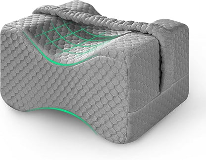 Knee Pillow for Side Sleepers Hip Pain,Charcoal Memory Foam Leg & Knee Pillow for Side Sleeping,Between Leg Pillow for Side Sleepers,Leg Pillow with Straps and Removeable Cover(Grey)