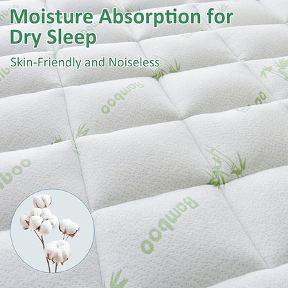 oaskys Mattress Topper Full Size - Cooling Extra Thick Breathable Viscose Made from Bamboo Mattress pad - Soft Quilted Fitted Mattress Cover with Down Alternative Fill (8-21”Deep Pocket)