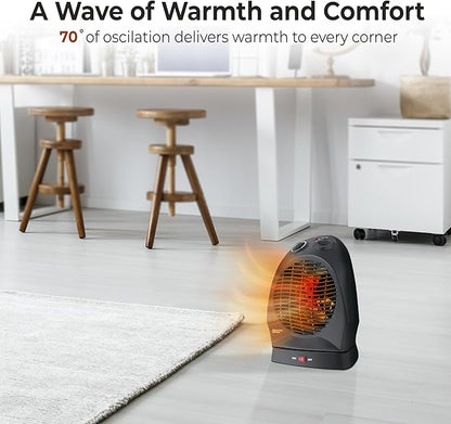Comfort Zone Oscillating Space Heater with Adjustable Thermostat, Desktop, Fan-Forced, Portable, Overheat Sensor, Tip-Over Switch, Stay-Cool Housing, Ideal for Home, Bedroom, Office, 1,500W, CZ50BK